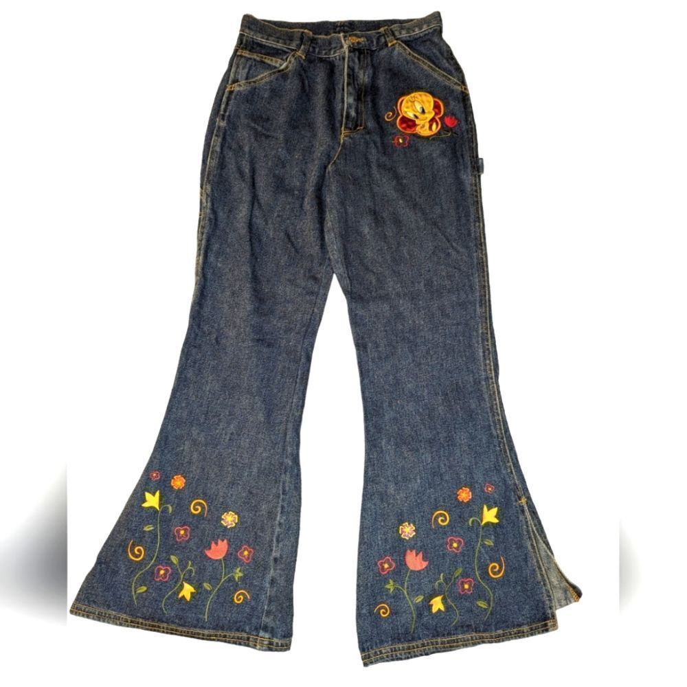 Tweety‎ Bird Looney Tunes 90s vintage flare embroidered jeans
